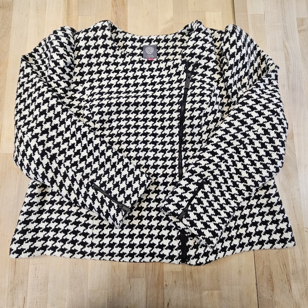 Vince Camuto NWT White/Black Houndstooth Puff Shoulder Moto Jacket Size 2X - Picture 4 of 14